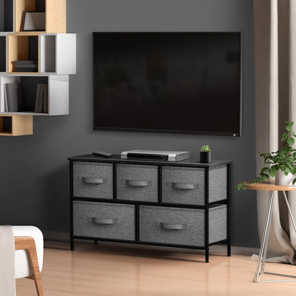 5 Drawer Dresser for Bedroom, Wood Top (Black)