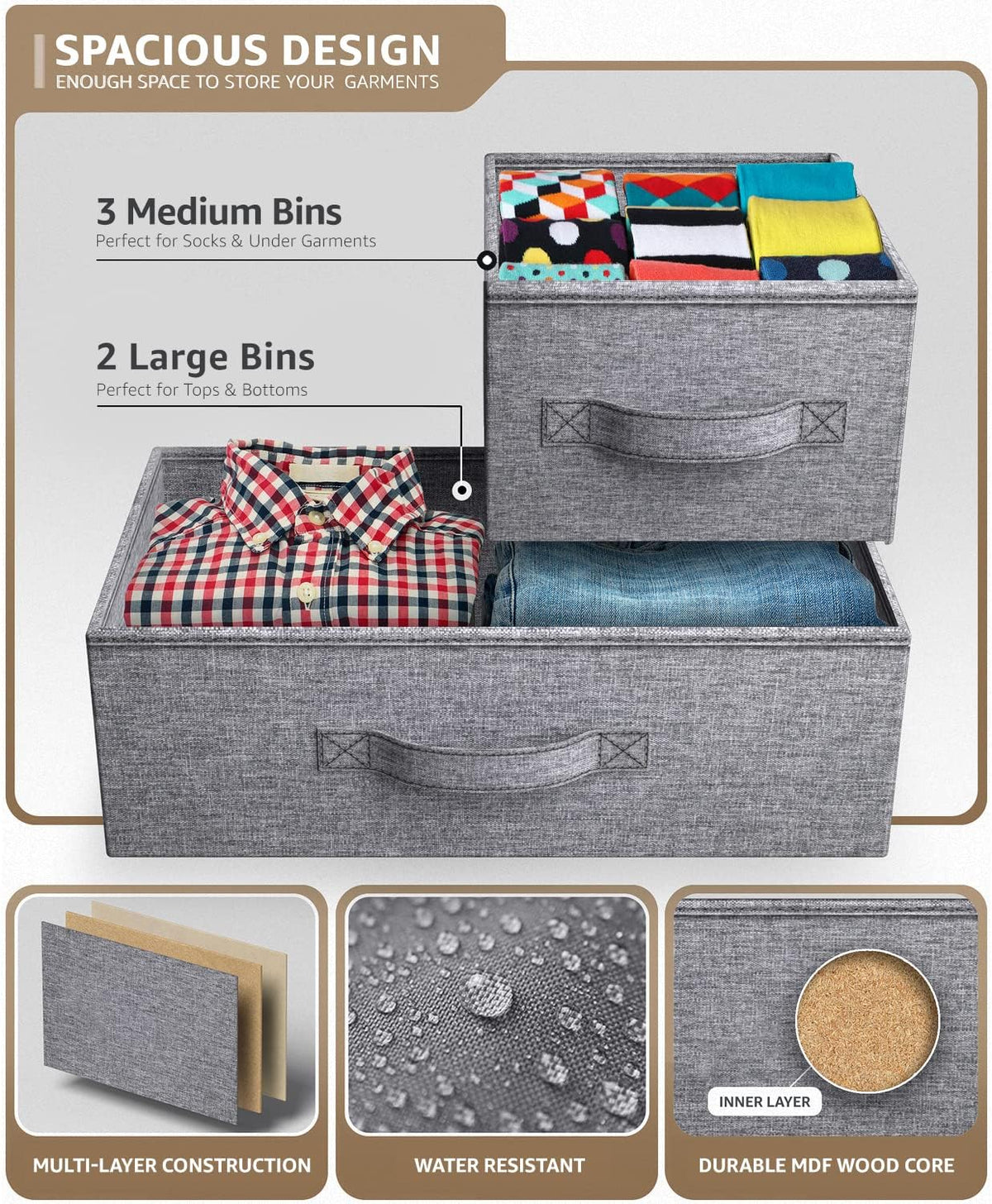 5 Drawer Dresser for Bedroom, Wood Top (Black)