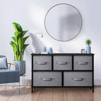 5 Drawer Dresser for Bedroom, Wood Top (Black)