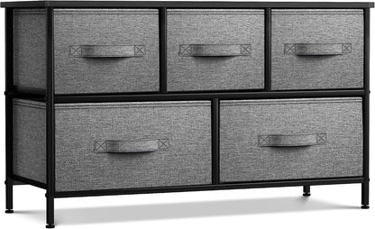 5 Drawer Dresser for Bedroom, Wood Top (Black)