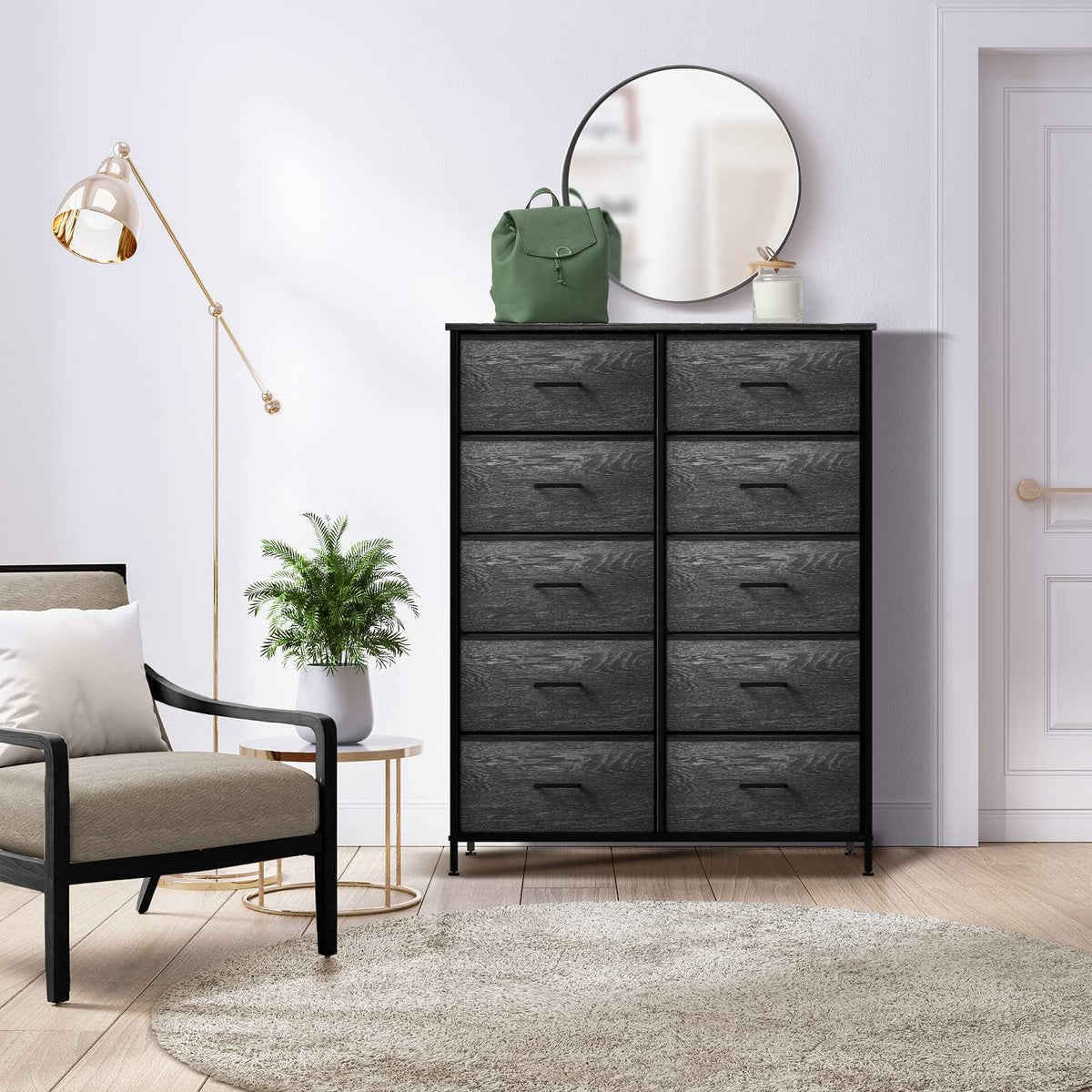 5 Drawer Dresser for Bedroom, Wood Top (Black)