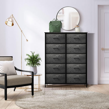 5 Drawer Dresser for Bedroom, Wood Top (Black)