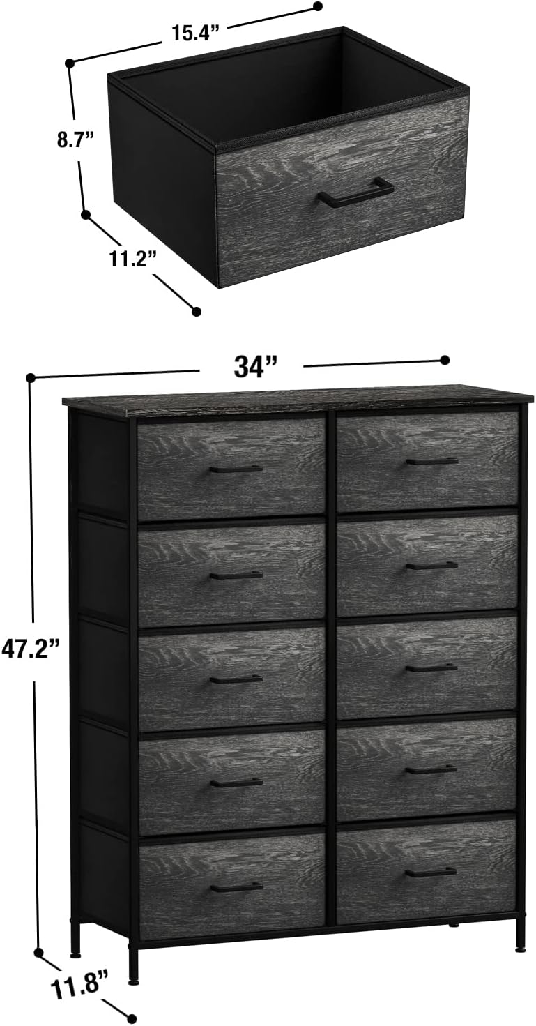 5 Drawer Dresser for Bedroom, Wood Top (Black)
