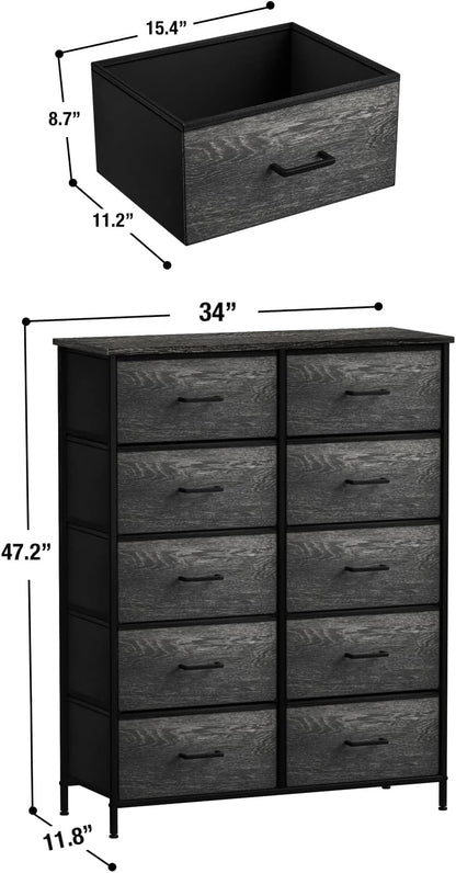 5 Drawer Dresser for Bedroom, Wood Top (Black)