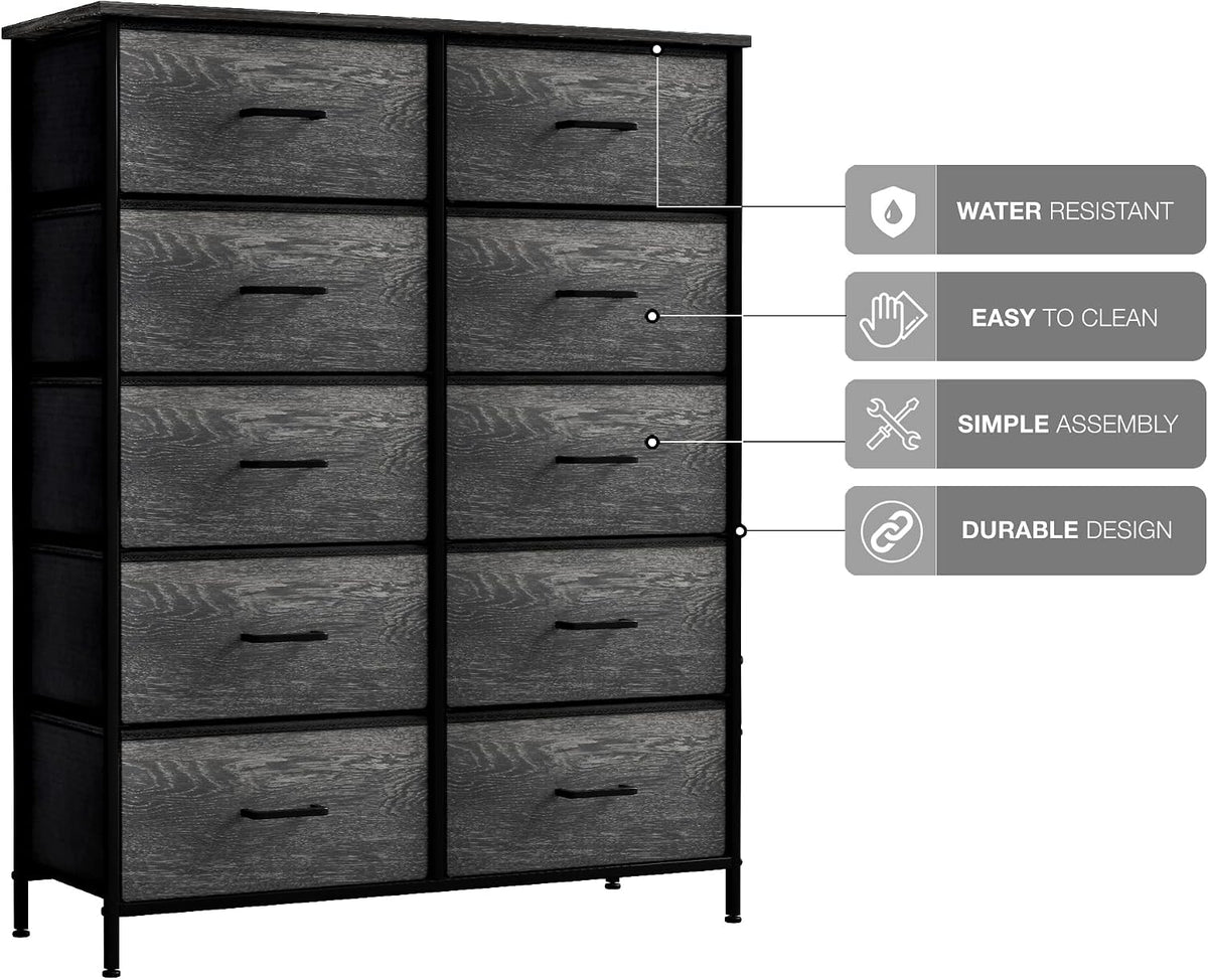 5 Drawer Dresser for Bedroom, Wood Top (Black)