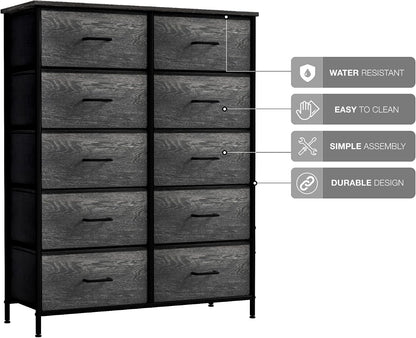 5 Drawer Dresser for Bedroom, Wood Top (Black)