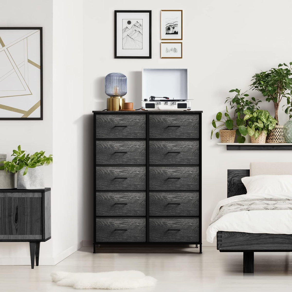 5 Drawer Dresser for Bedroom, Wood Top (Black)