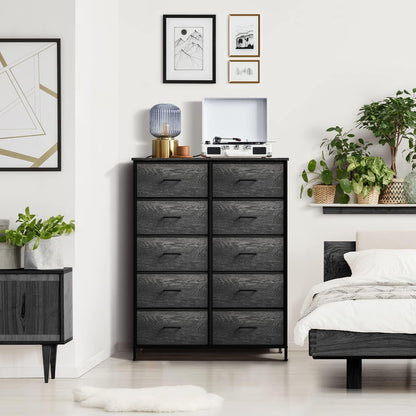 5 Drawer Dresser for Bedroom, Wood Top (Black)