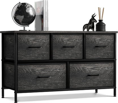 5 Drawer Dresser for Bedroom, Wood Top (Black)
