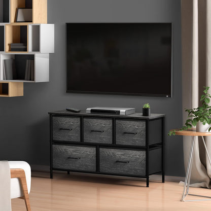5 Drawer Dresser for Bedroom, Wood Top (Black)