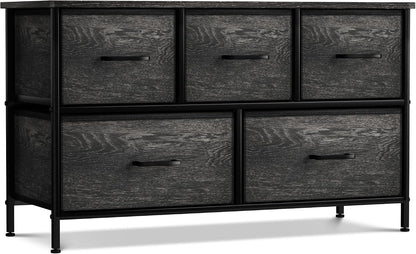 5 Drawer Dresser for Bedroom, Wood Top (Black)