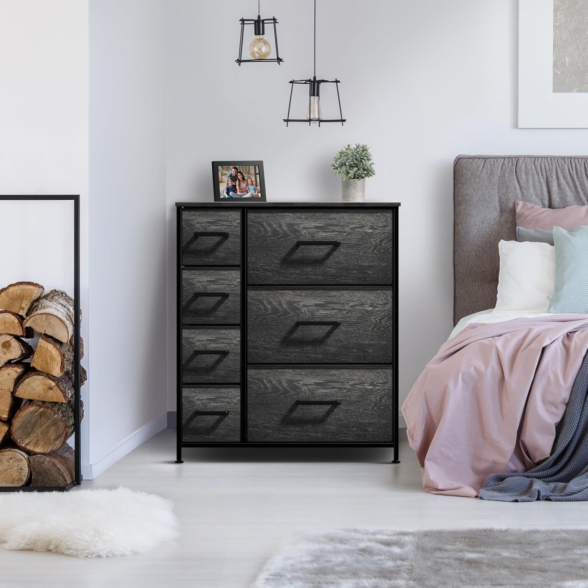 5 Drawer Dresser for Bedroom, Wood Top (Black)