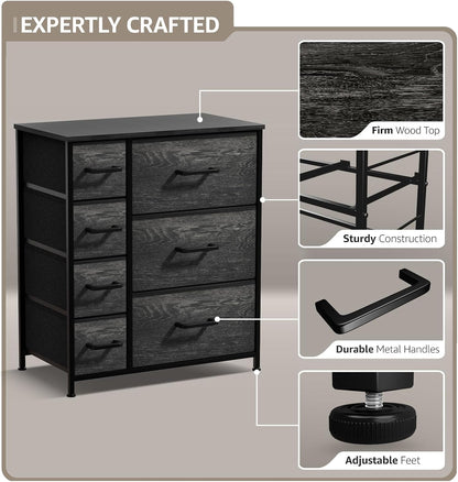 5 Drawer Dresser for Bedroom, Wood Top (Black)