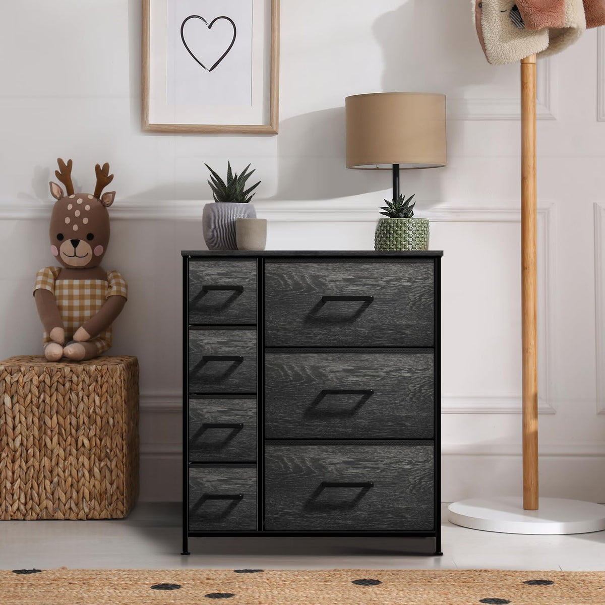 5 Drawer Dresser for Bedroom, Wood Top (Black)