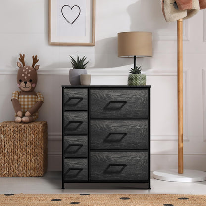5 Drawer Dresser for Bedroom, Wood Top (Black)