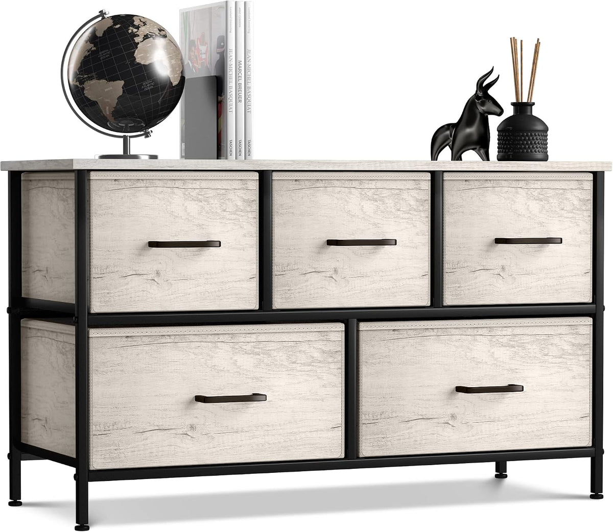 5 Drawer Dresser for Bedroom, Wood Top (Black)