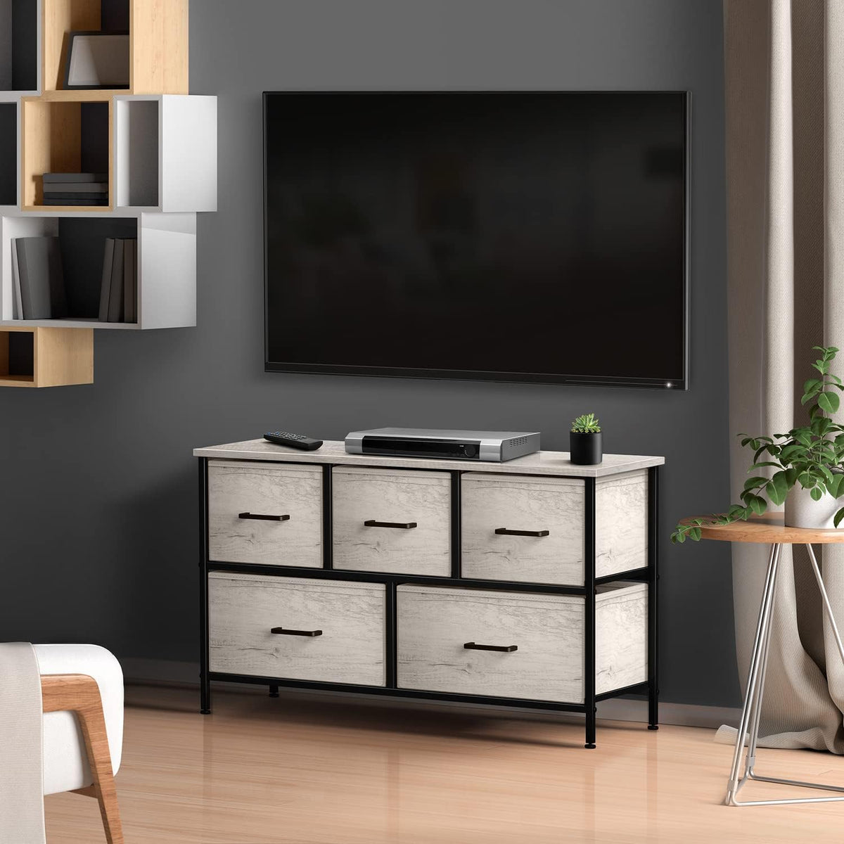 5 Drawer Dresser for Bedroom, Wood Top (Black)