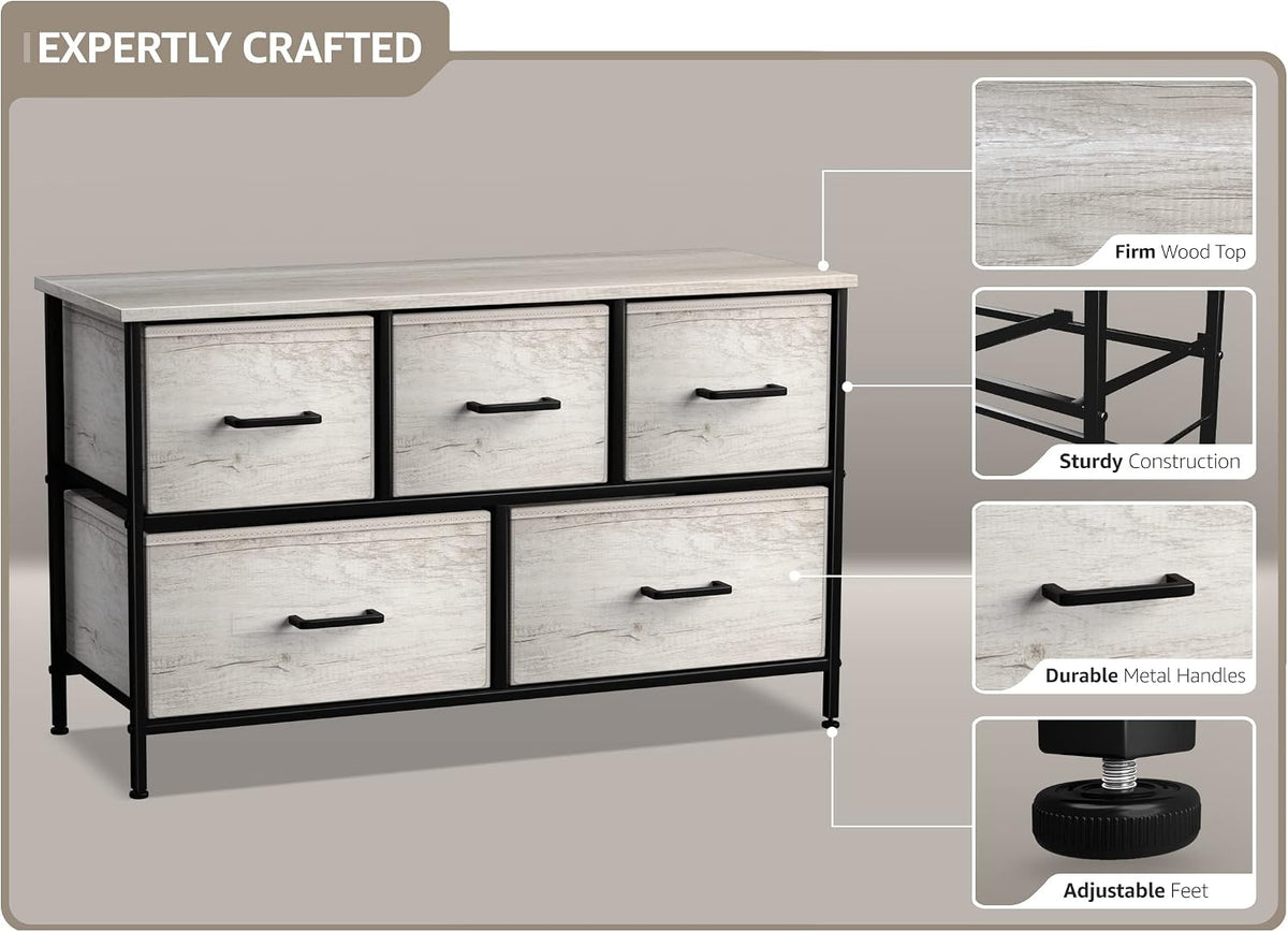 5 Drawer Dresser for Bedroom, Wood Top (Black)