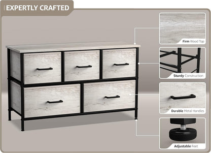 5 Drawer Dresser for Bedroom, Wood Top (Black)