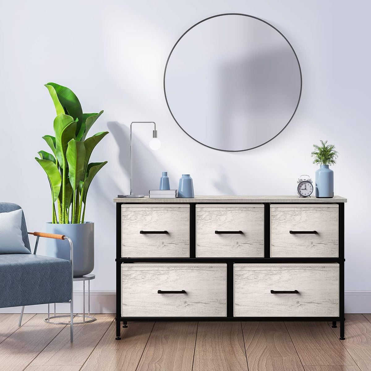 5 Drawer Dresser for Bedroom, Wood Top (Black)