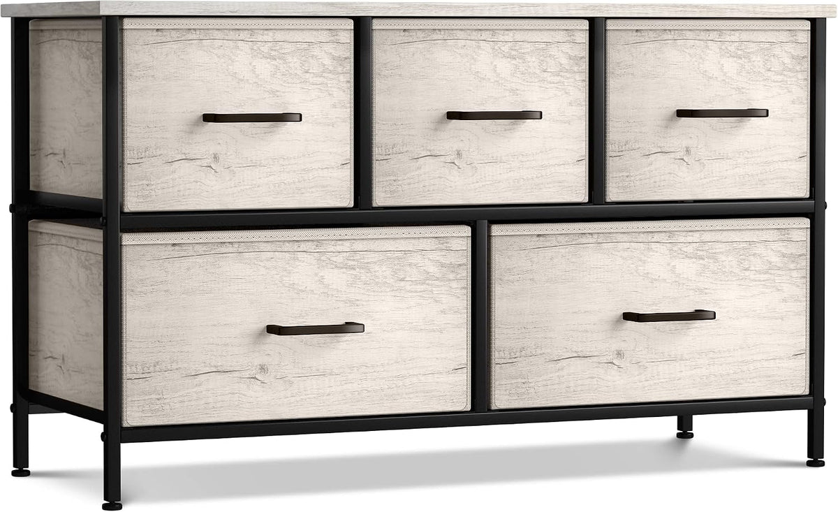 5 Drawer Dresser for Bedroom, Wood Top (Black)