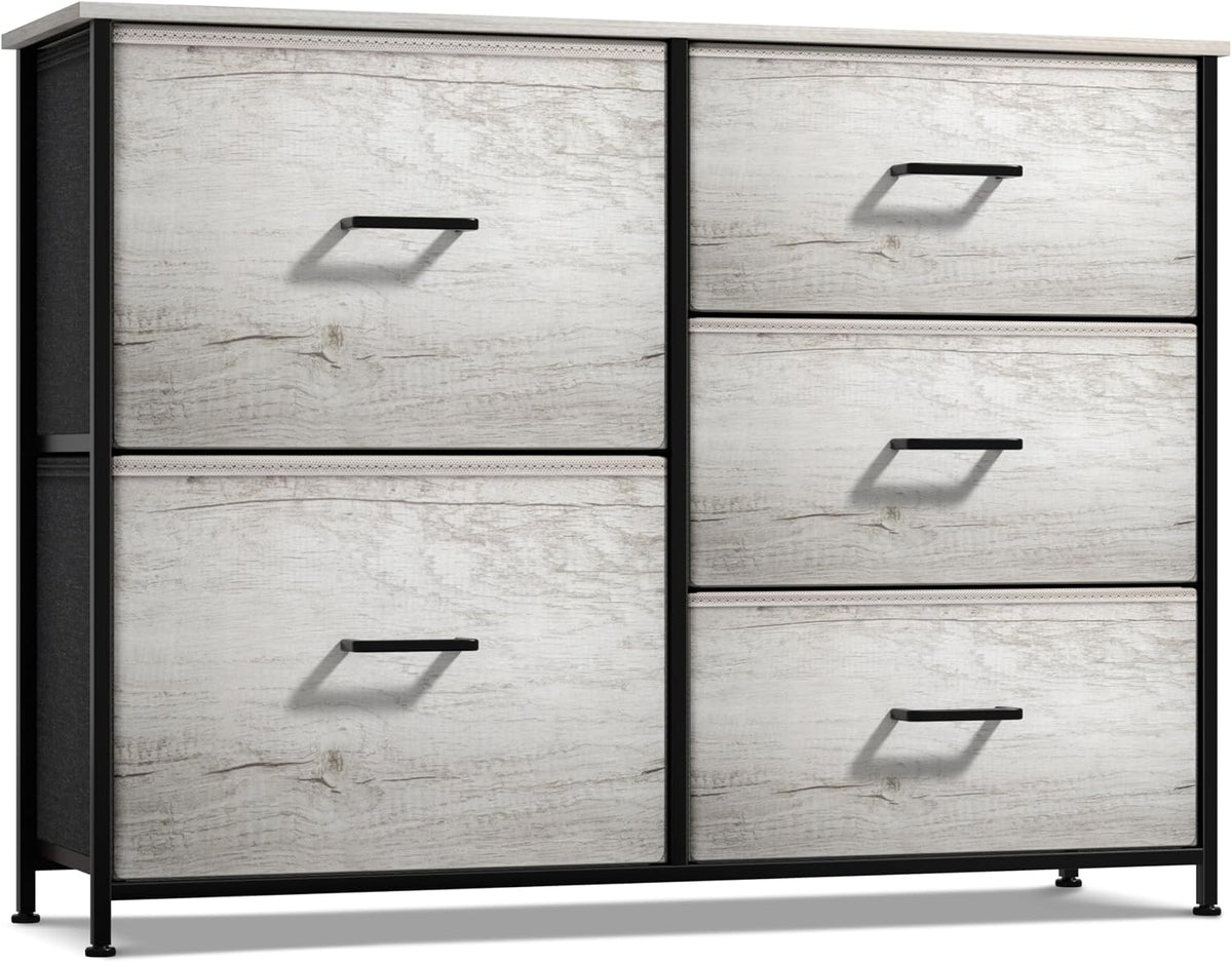 5 Drawer Dresser for Bedroom, Wood Top (Black)