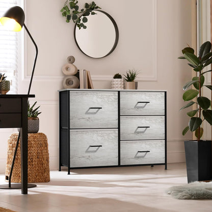 5 Drawer Dresser for Bedroom, Wood Top (Black)
