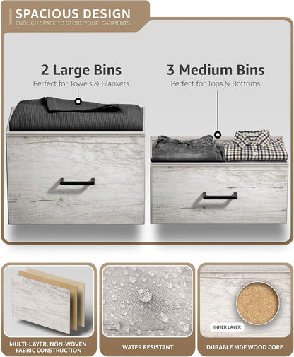 5 Drawer Dresser for Bedroom, Wood Top (Black)