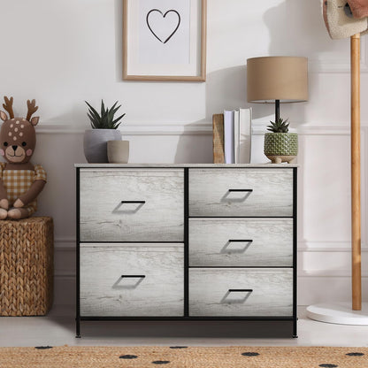 5 Drawer Dresser for Bedroom, Wood Top (Black)