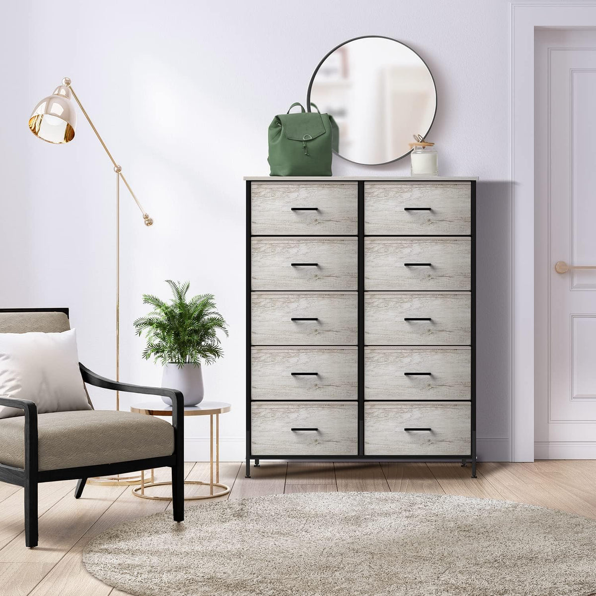 5 Drawer Dresser for Bedroom, Wood Top (Black)