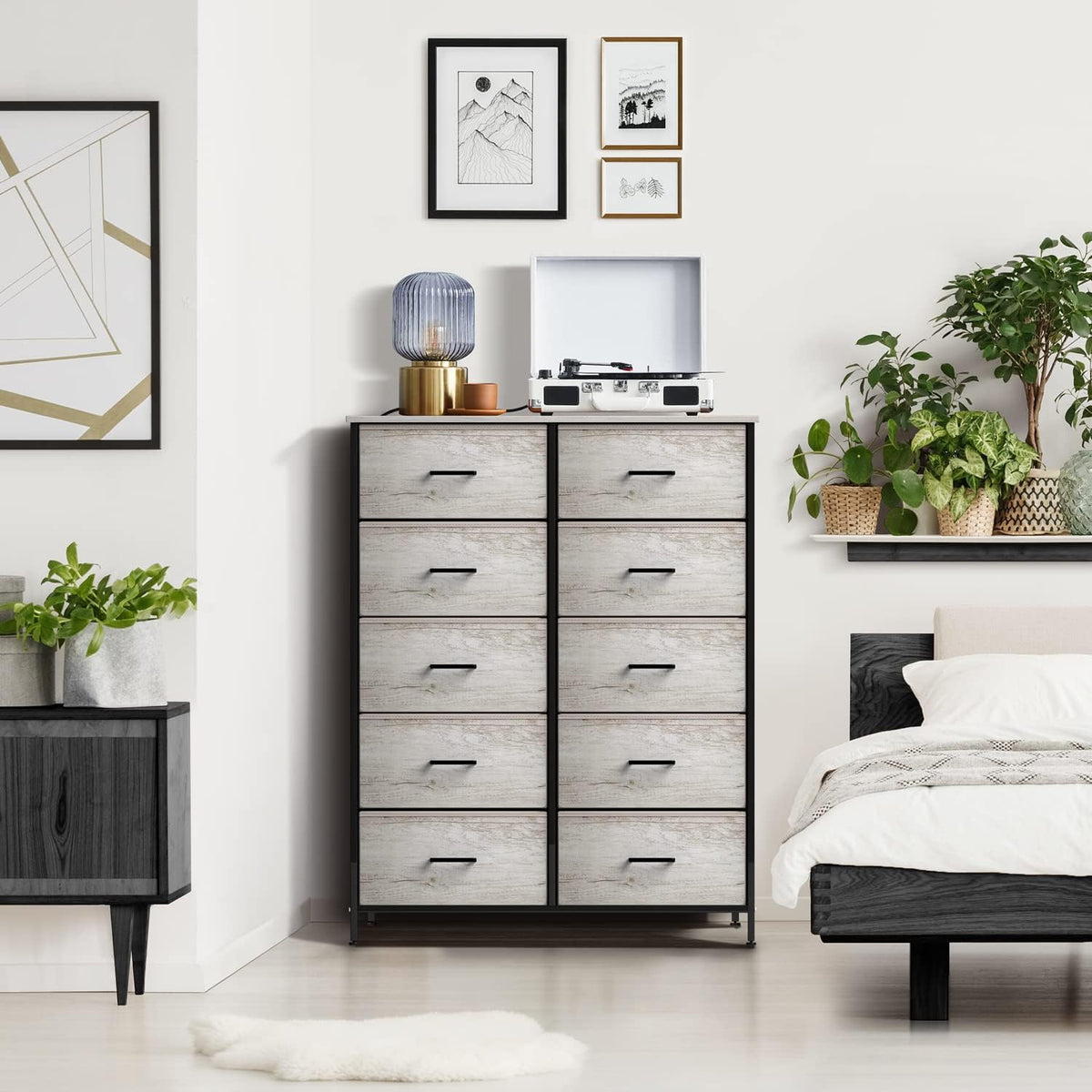 5 Drawer Dresser for Bedroom, Wood Top (Black)