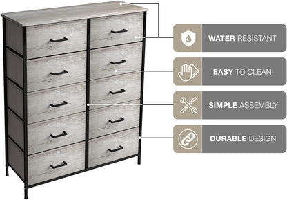 5 Drawer Dresser for Bedroom, Wood Top (Black)