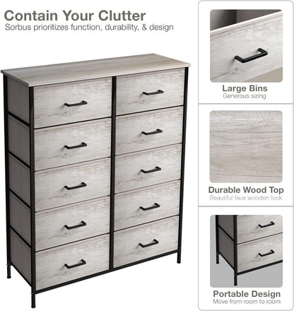 5 Drawer Dresser for Bedroom, Wood Top (Black)