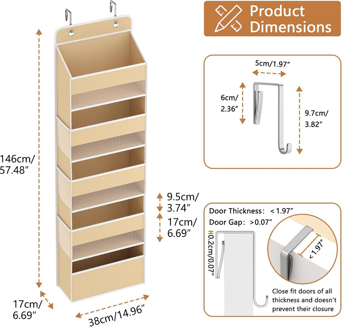 Over Door Organizer - Heavy Duty Extra Deep Large Storage Pockets