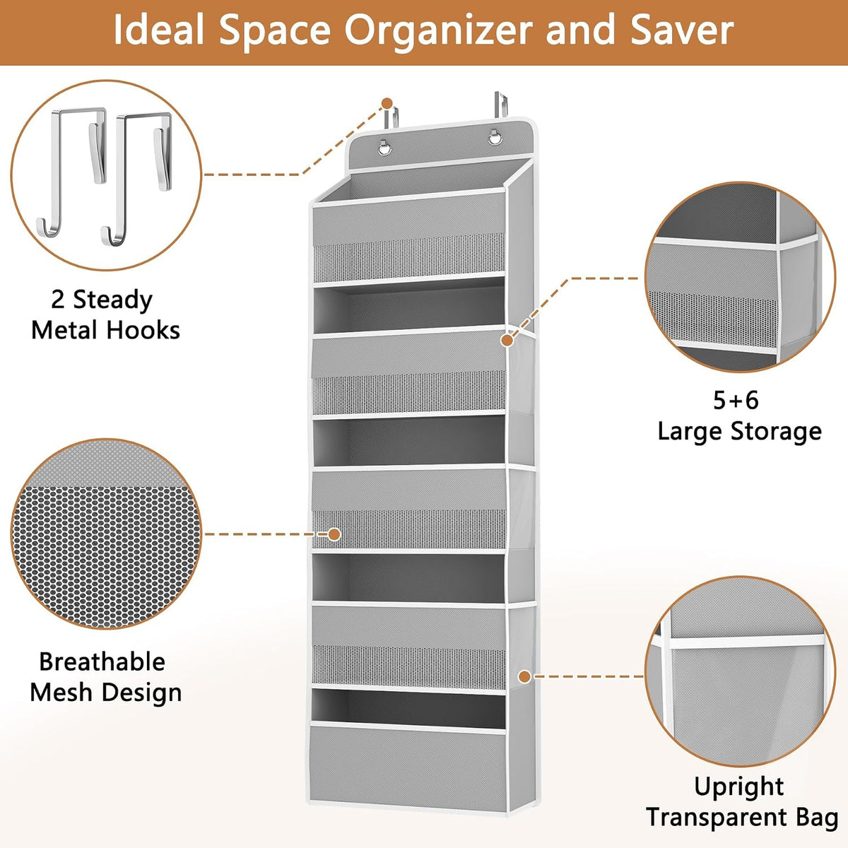 Over Door Organizer - Heavy Duty Extra Deep Large Storage Pockets