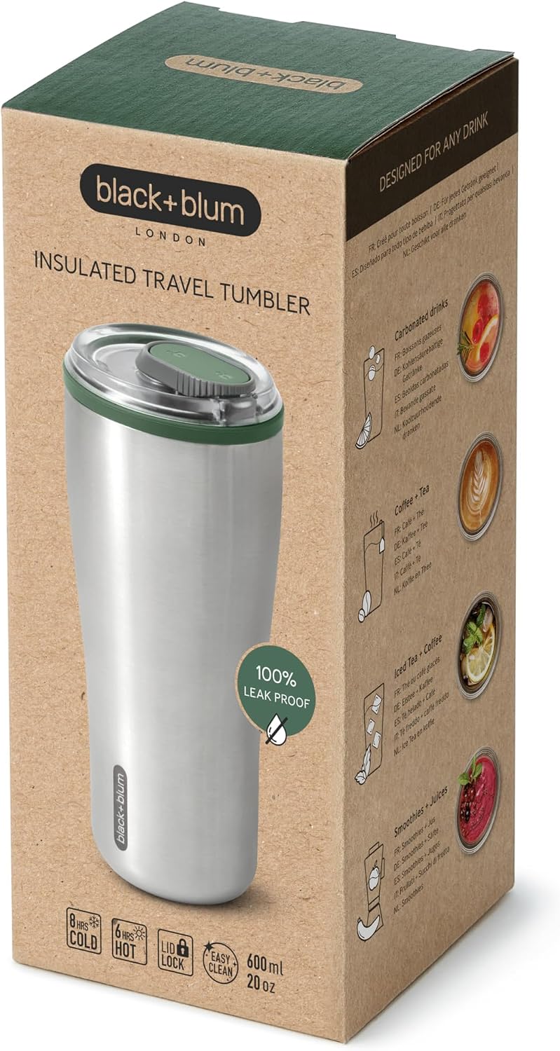 Insulated Tumbler - 18/8 Stainless Steel Vacuum Insulated Travel Tumbler with Leak Proof, Lockable Lid - Keeps Hot for 6hrs, Cold for 8hrs, Orange - 600ml | Vacuum Insulated, 18/8 Stainless Steel, Lockable Lid, One-Hand Opening, 6H Hot & 8H Cold, Fits