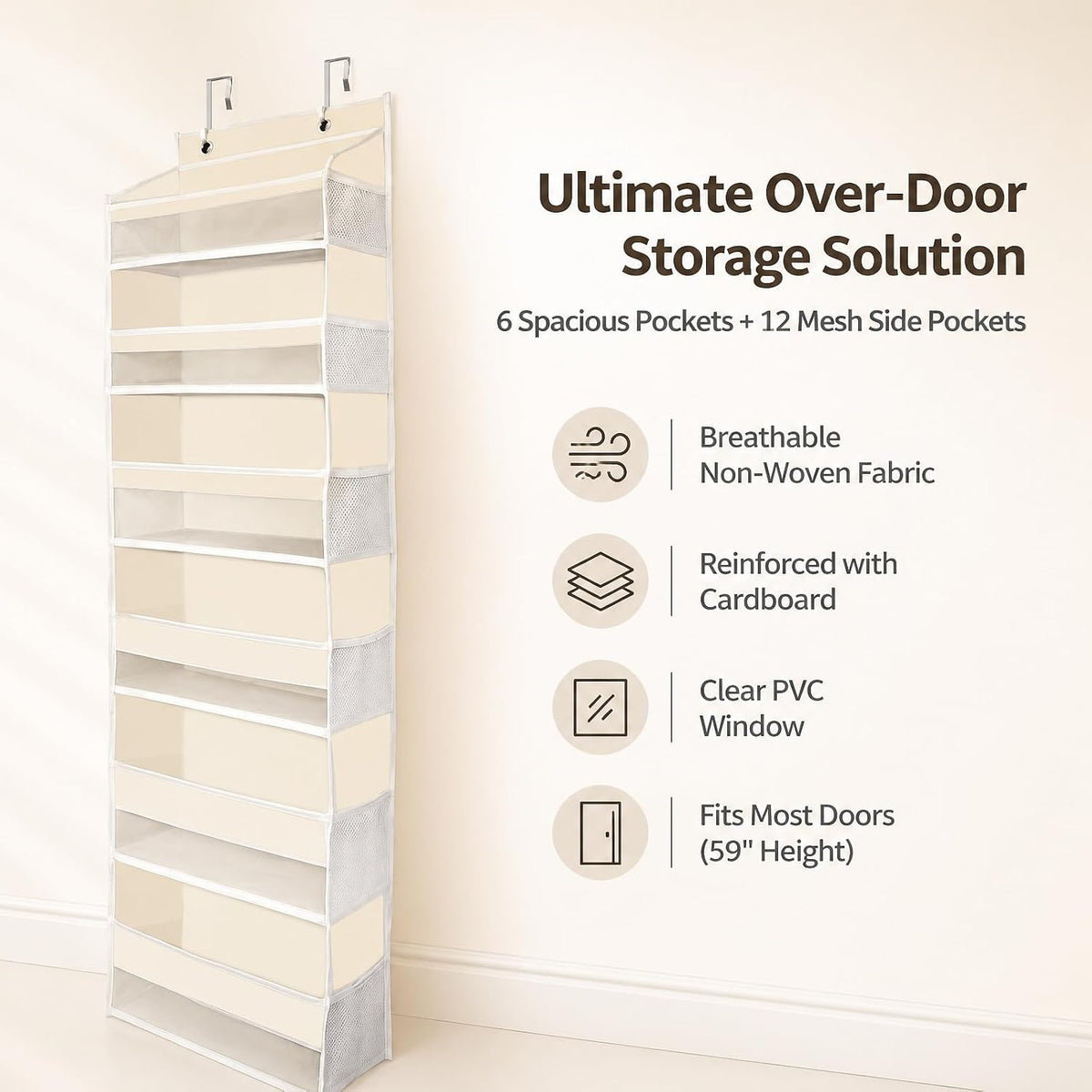 Over The Door Storage Organizer - Hanging Storage Organizer Beige