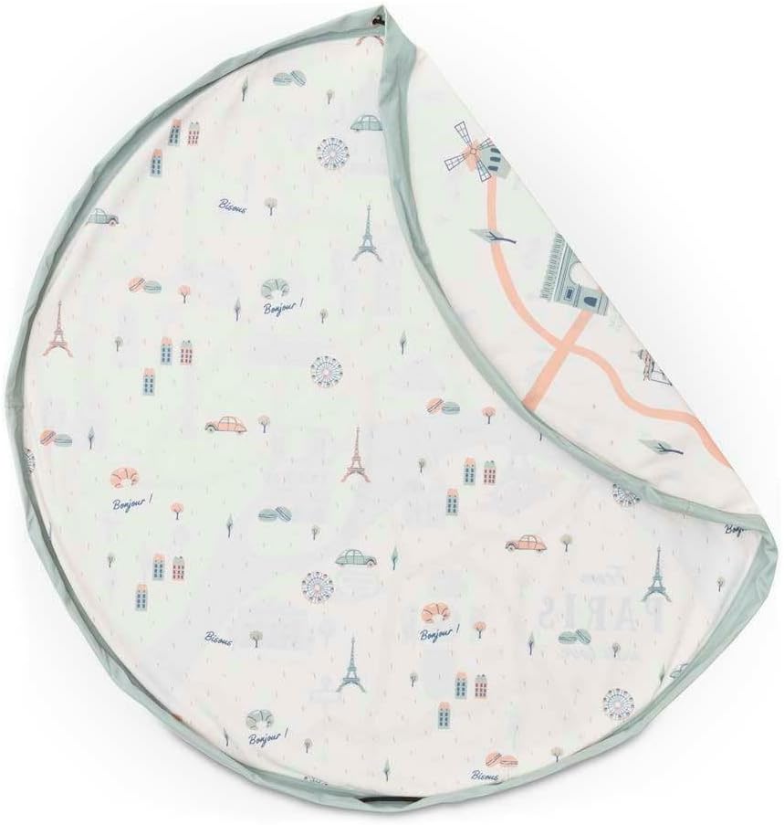 Drawstring Play Mat Storage Bag for Children - Kids Toy Storage Organizer - Drawstring Toy Bag - Large 55" Play Mat for Toddlers Toys and Bag for Storage - Paris map