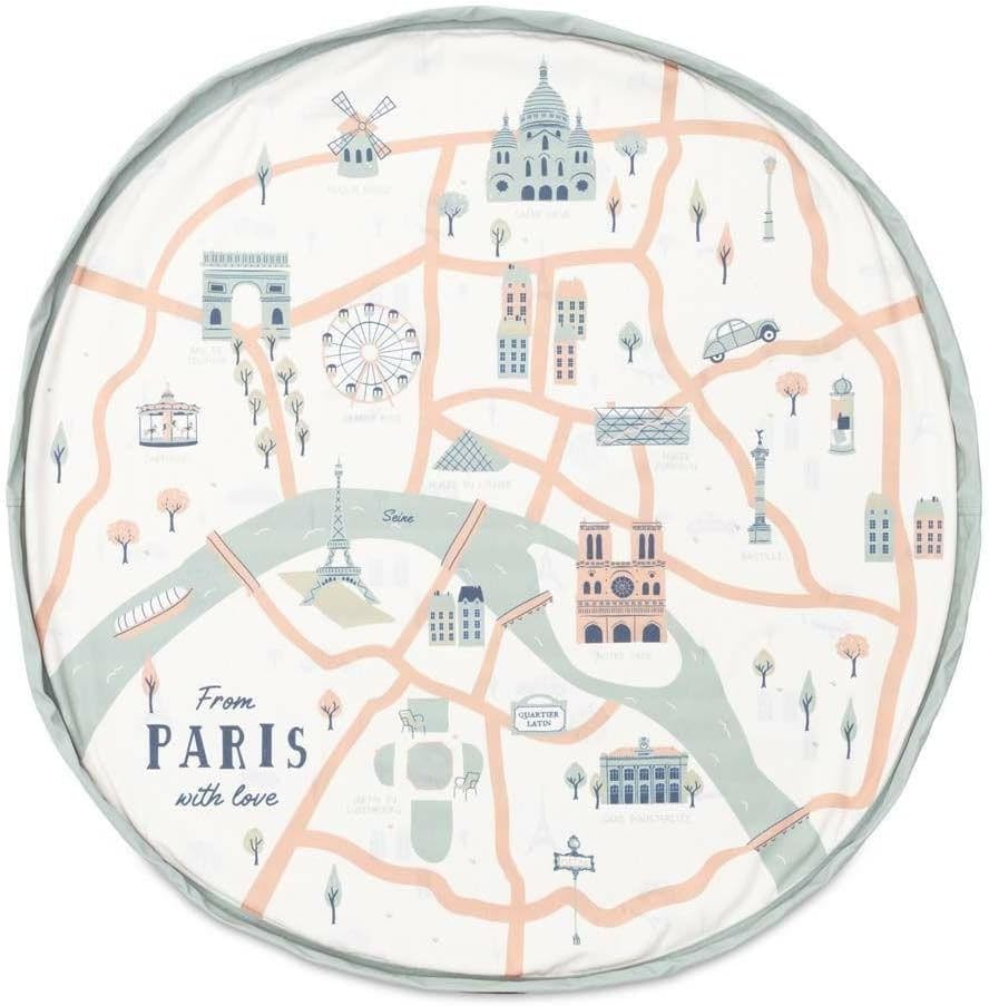 Drawstring Play Mat Storage Bag for Children - Kids Toy Storage Organizer - Drawstring Toy Bag - Large 55" Play Mat for Toddlers Toys and Bag for Storage - Paris map
