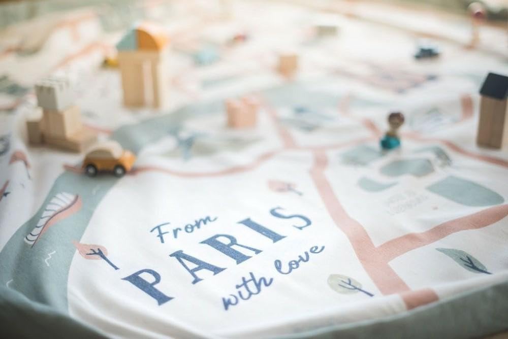Drawstring Play Mat Storage Bag for Children - Kids Toy Storage Organizer - Drawstring Toy Bag - Large 55" Play Mat for Toddlers Toys and Bag for Storage - Paris map