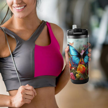 13oz Insulated Travel Coffee Mug Reusable Coffee Cup Water Bottle | Colourful Butterfly And Floral Travel Mug with Leak Proof Lid Double Wall Stainless Steel Coffee Tumbler Personalized Gift
