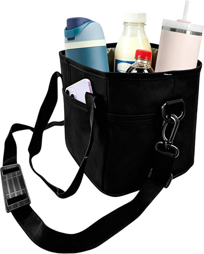 4 Compartment Insulated Drink Carrier Bag for 4 Cups Drink Holder Bag, Multiple Tumbler Carrier Caddy Tote Bag, Water Bottle Holder with Adjustable Strap, Drink Bag for Travel, Picnic, Sports