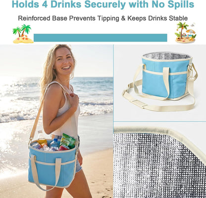 4 Compartment Insulated Drink Carrier Bag for 4 Cups Drink Holder Bag, Multiple Tumbler Carrier Caddy Tote Bag, Water Bottle Holder with Adjustable Strap, Drink Bag for Travel, Picnic, Sports