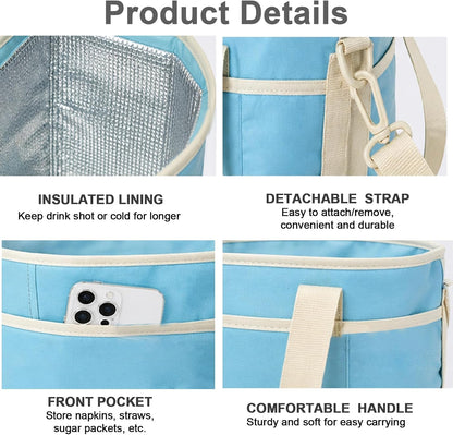 4 Compartment Insulated Drink Carrier Bag for 4 Cups Drink Holder Bag, Multiple Tumbler Carrier Caddy Tote Bag, Water Bottle Holder with Adjustable Strap, Drink Bag for Travel, Picnic, Sports