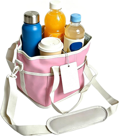 4 Compartment Insulated Drink Carrier Bag for 4 Cups Drink Holder Bag, Multiple Tumbler Carrier Caddy Tote Bag, Water Bottle Holder with Adjustable Strap, Drink Bag for Travel, Picnic, Sports