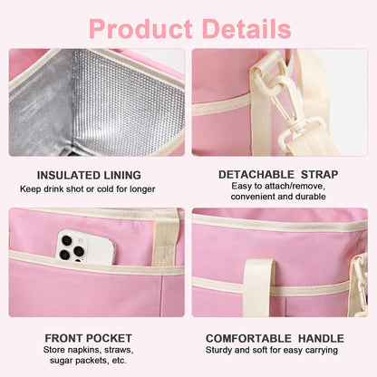 4 Compartment Insulated Drink Carrier Bag for 4 Cups Drink Holder Bag, Multiple Tumbler Carrier Caddy Tote Bag, Water Bottle Holder with Adjustable Strap, Drink Bag for Travel, Picnic, Sports