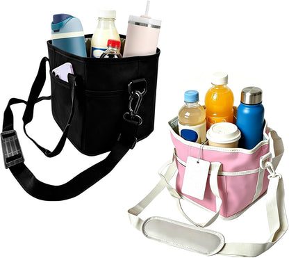 4 Compartment Insulated Drink Carrier Bag for 4 Cups Drink Holder Bag, Multiple Tumbler Carrier Caddy Tote Bag, Water Bottle Holder with Adjustable Strap, Drink Bag for Travel, Picnic, Sports