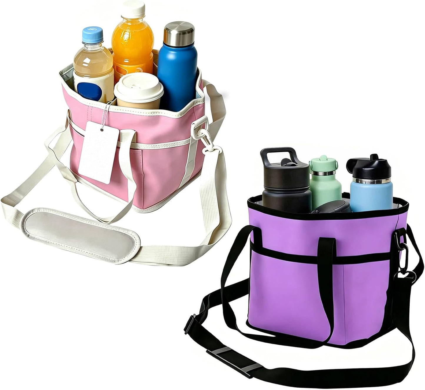 4 Compartment Insulated Drink Carrier Bag for 4 Cups Drink Holder Bag, Multiple Tumbler Carrier Caddy Tote Bag, Water Bottle Holder with Adjustable Strap, Drink Bag for Travel, Picnic, Sports