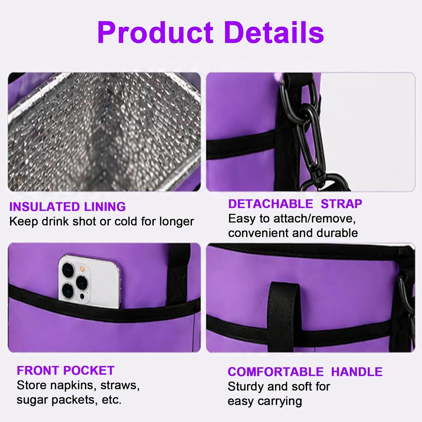 4 Compartment Insulated Drink Carrier Bag for 4 Cups Drink Holder Bag, Multiple Tumbler Carrier Caddy Tote Bag, Water Bottle Holder with Adjustable Strap, Drink Bag for Travel, Picnic, Sports