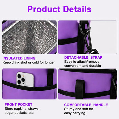 4 Compartment Insulated Drink Carrier Bag for 4 Cups Drink Holder Bag, Multiple Tumbler Carrier Caddy Tote Bag, Water Bottle Holder with Adjustable Strap, Drink Bag for Travel, Picnic, Sports